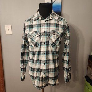 Helix Men's Athletic Fit Blue Plaid Snap Long Roll-up Sleeve Western Shirt Small